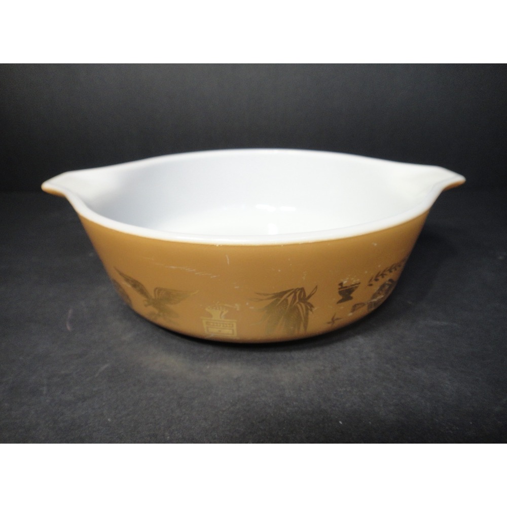 Vintage Pyrex Early American 471 Brown Gold 1 Pint Round Casserole Dish Bowl VTG